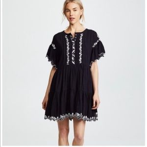 Free People XS Santiago Embroidered Babydoll Dress Black Pockets